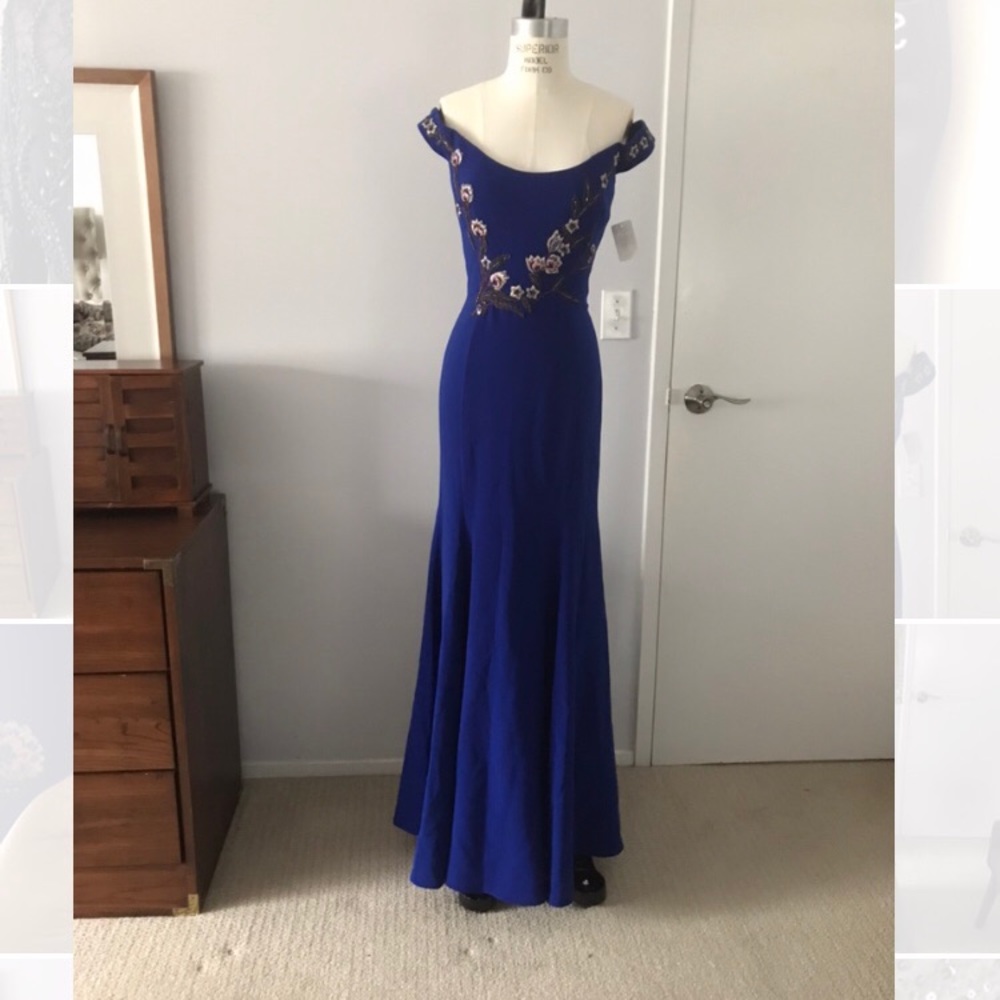 Marchesa Notte Womens Blue Embroidered